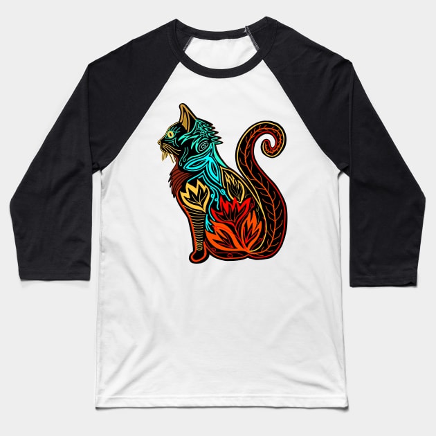 Cat in Lotus Tattoo Baseball T-Shirt by fantastico.studio